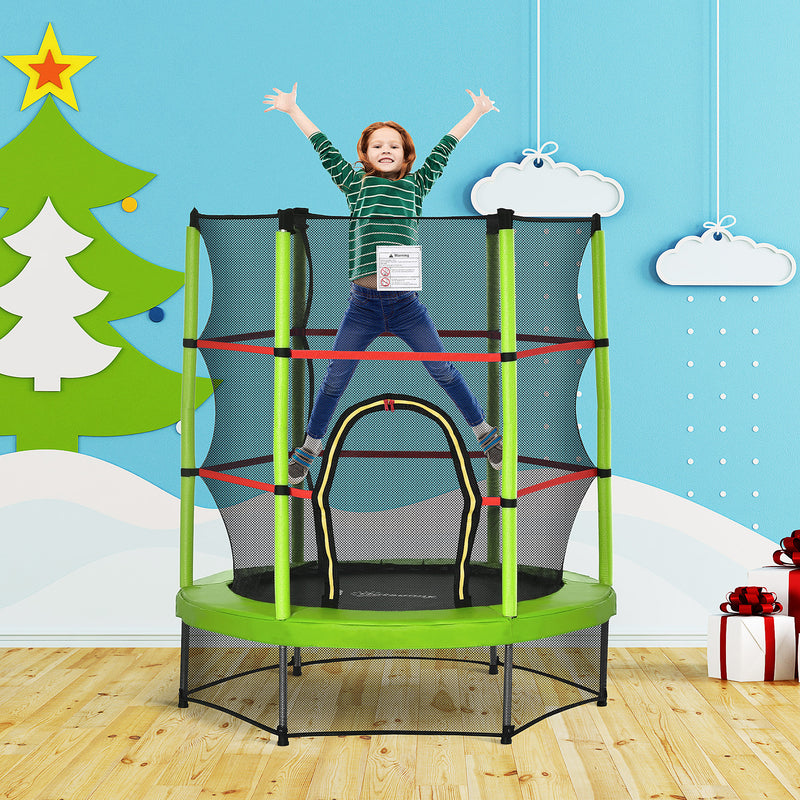 Aosom 55" Kids Trampoline with Enclosure Net for Indoor/Outdoor, Trampoline for Boys and Girls Age 3-6 Years, Green