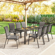 Outsunny - Outdoor Dining Sets for 8 with Stackable Chairs, Patio Dining Set with Glass Top Table for Garden, Patio, Backyard, Dark Grey