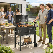 Outsunny - BBQ Trolley Charcoal Grill Portable Stainless Steel Barbecue Tool Kits w/ Wheels Side Shelf for Camping Hiking Picnic