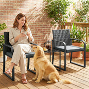Outsunny - Outdoor Bistro Set, 3 Piece Wicker Patio Furniture with Mesh Seat, Glass Table, Cushions for Porch, Balcony, Grey