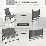Outsunny - Outdoor 4 Pieces Patio Furniture Set, Garden Set with Two Foldable Armchairs, a Loveseat & Glass Top Table, Mixed Grey