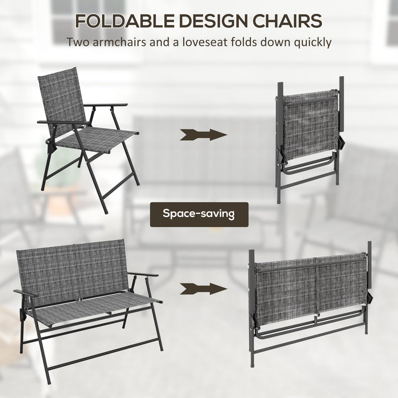 Outsunny - Outdoor 4 Pieces Patio Furniture Set, Garden Set with Two Foldable Armchairs, a Loveseat & Glass Top Table, Mixed Grey