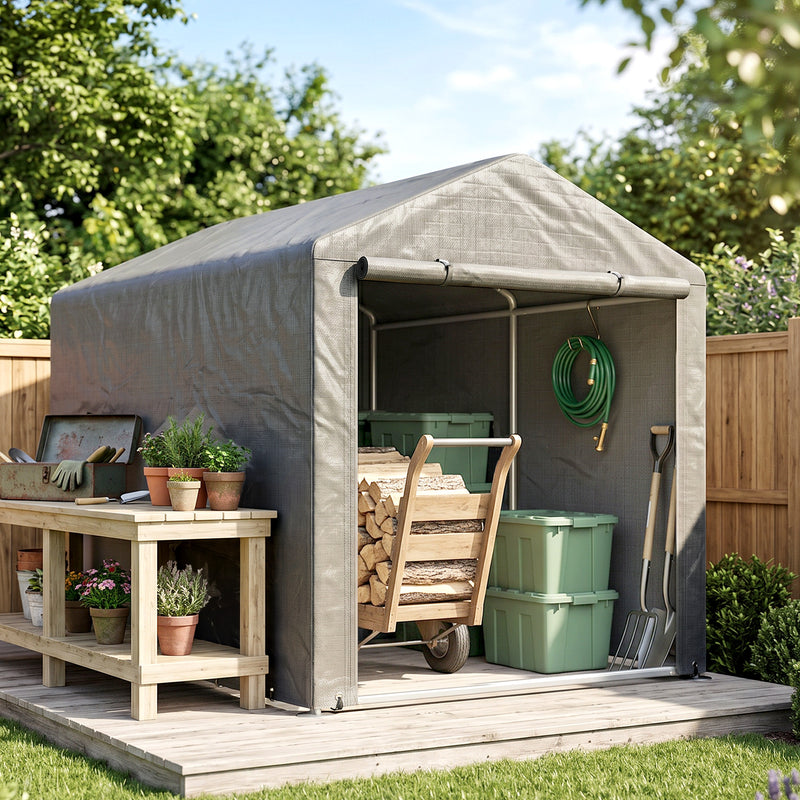 Portable Bicycle Shed with Galvanized Steel Frame and Large Door, Waterproof Outdoor Shed for Garden Tools, Light Grey