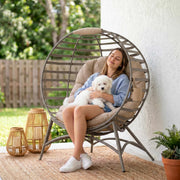 Outsunny - Egg Chair, Patio Lounge Chair, Foldable Basket Chair with Large Seat Cushion, Side Pocket, Sand