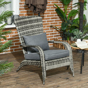 Outsunny - Patio Wicker Adirondack Chair, Outdoor PE Rattan Fire Pit Chair, Muskoka Chair w/ Soft Cushions, Tall Curved Backrest and Comfortable Armrests for Deck Garden, Grey