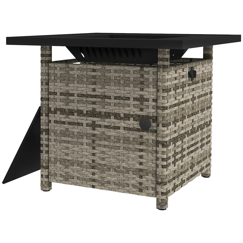 Outsunny - Outdoor PE Rattan Propane Fire Pit Table, 50,000 BTU Pulse-Ignition Wicker Fire Table, Mixed Grey