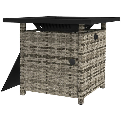 Outsunny - Outdoor PE Rattan Propane Fire Pit Table, 50,000 BTU Pulse-Ignition Wicker Fire Table, Mixed Grey