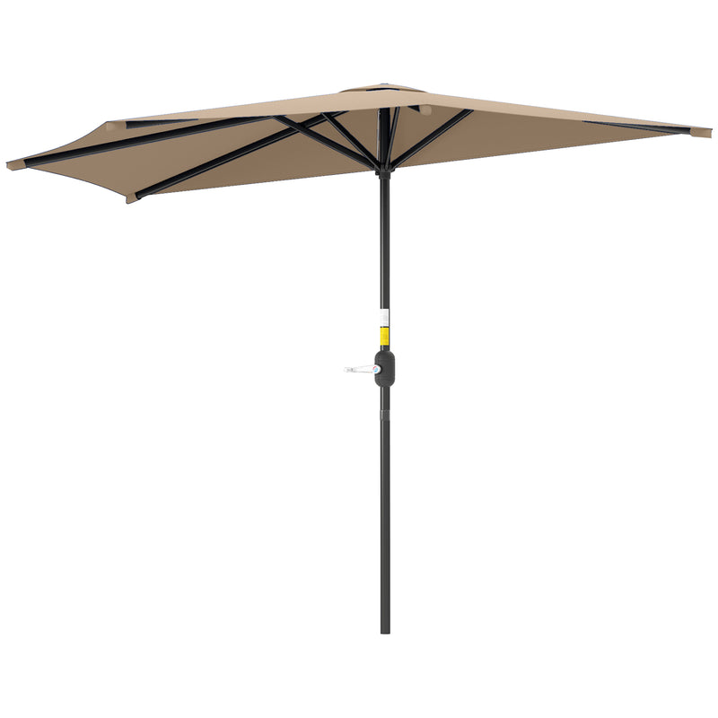 Outsunny - 9.8ft Half Umbrella Semi Round Patio Parasol with Crank Handle, Top Vent for Garden, Balcony - NO BASE INCLUDED, Coffee — 84D-008V00CF