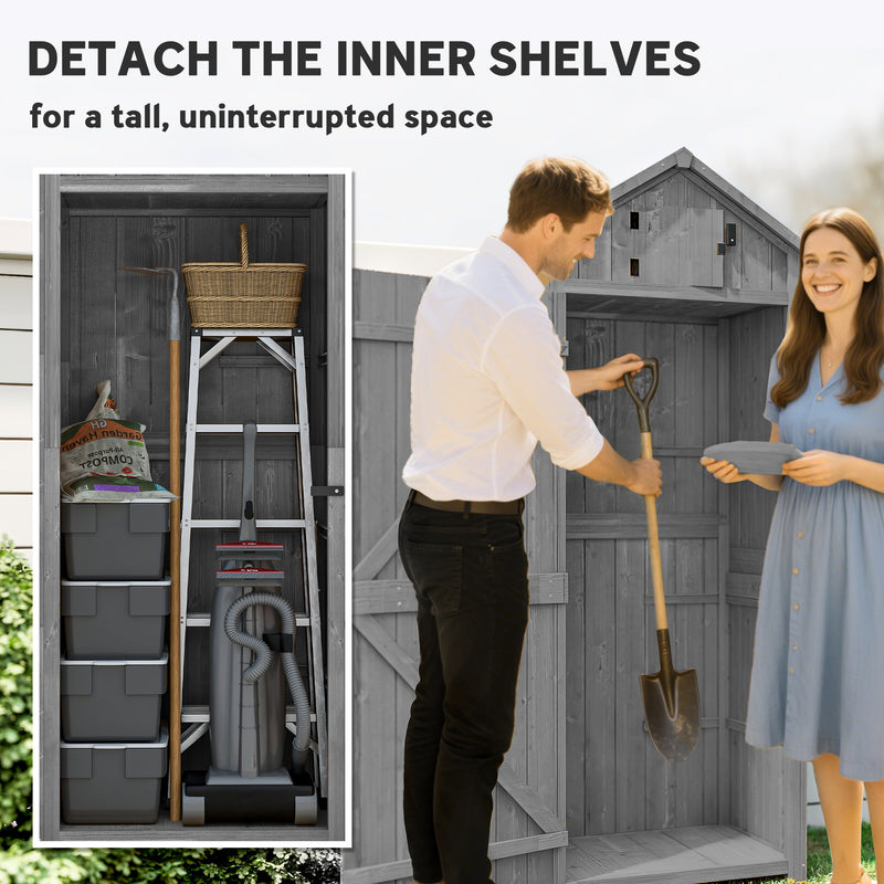 30" x 21" x 71" Garden Storage Shed, Sheds & Outdoor Storage Outdoor Workshop Yard Tool Utility Storage House Water-resistant All-weather Cover Spire Roof with 3 Tiers Shelves Grey