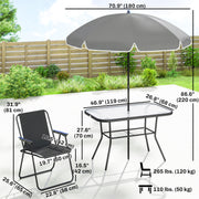 Outsunny - 8 Piece Patio Table and Chairs Set with Folding Chairs, Tempered Glass Tabletop and Umbrella for Garden, Black