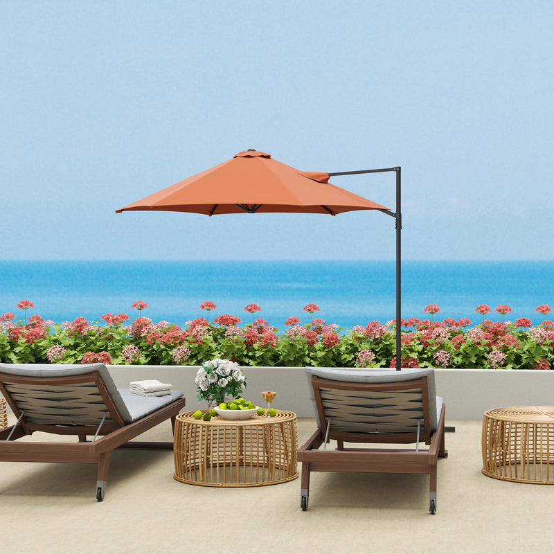 8.5FT Offset Patio Umbrella with 360° Rotation, Outdoor Cantilever Roma Parasol Hanging Sun Shade Canopy Shelter with Cross Base, Orange