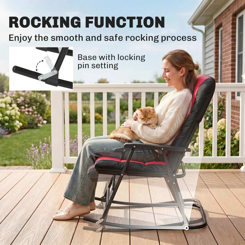 Outsunny - 3pc Patio Foldable Rocking Chair Set, Outdoor Rocking Chairs and Table Set w/ Padded Seat, Headrest, Backrest for Backyard, Garden, Red