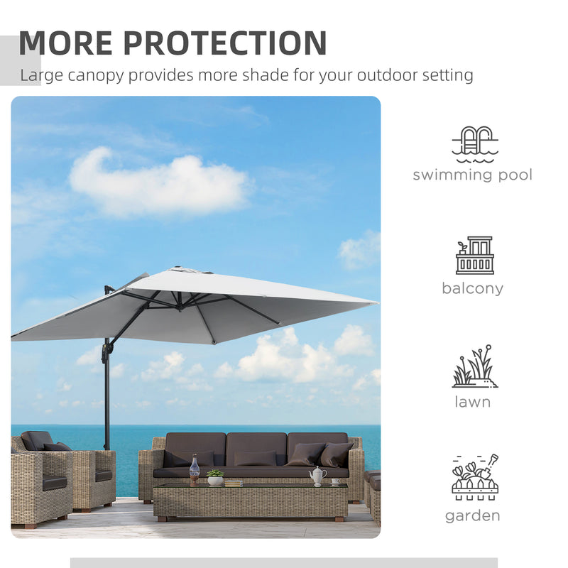 9ft Cantilever Patio Umbrella, Square Overhanging Umbrella with Cross Base, Crank Handle, Tilt Light Grey