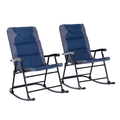 Outsunny - Folding Rocking Chair Set of 2 Padded Rockers with Armrest, Navy Blue