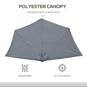9ft Half Round Patio Umbrella, Outdoor Market Patio Table Umbrella Parasol with Crank Mechanism, 5 Ribs, Grey