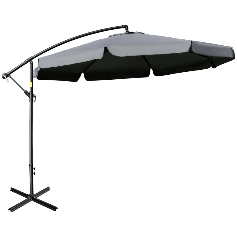 Outsunny - 11FT Offset Hanging Patio Umbrella Cantilever Umbrella with Easy Tilt Adjustment, Cross Base and 8 Ribs for Backyard, Poolside, Lawn and Garden, Dark Grey