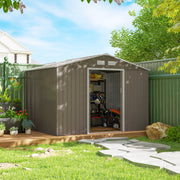 9.1'x6.4'x6.3' Garden Storage Shed w/ Foundation Kit Metal Tool Storage House w/ Double Doors Distressed Light Brown