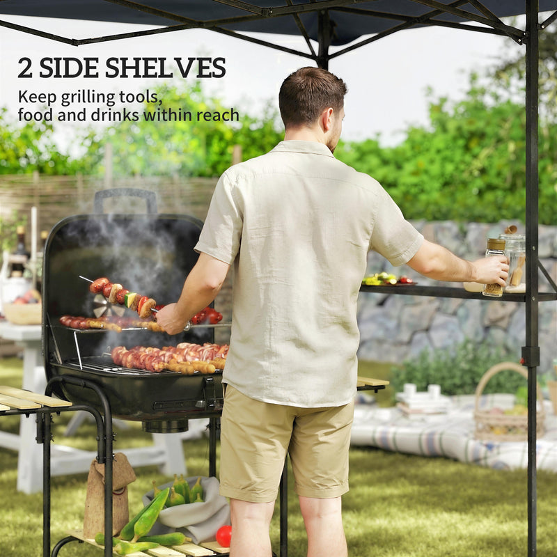 Outsunny - 5 x 8.5 ft Pop Up Grill Gazebo with 2 Shelves, UPF 50+ Outdoor Instant Canopy Portable Shelter with Carry Bag, Dark Grey