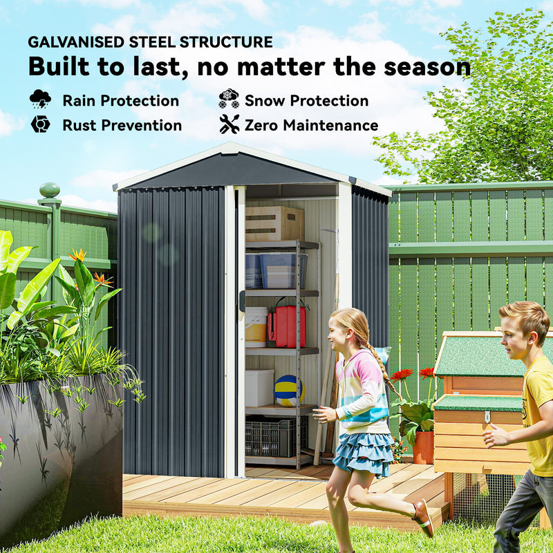 4.5 x 3ft Outdoor Storage Shed, Waterproof Metal Garden Shed with Lockable Door for Backyard, Patio, Lawn, Dark Grey