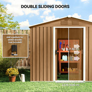 8' x 6' Outdoor Storage Shed, Metal Garden Tool Storage House with Lockable Sliding Doors and Vents for Backyard Patio Lawn, Dark Brown
