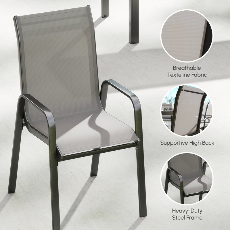 Outsunny - Outdoor Dining Sets for 8 with Stackable Chairs, Patio Dining Set with Glass Top Table for Garden, Patio, Backyard, Dark Grey