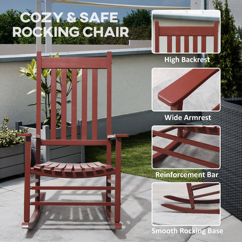 Outsunny - Wooden Porch Rocking Chair Outdoor Patio Rocker Garden Single Leisure Reclining Seat Armchair Wine Red