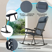 Outsunny - 3pc Patio Rocking Chair Set, Folding Outdoor Rocking Chairs and Table Bistro Set w/ Breathable Mesh Seat & Backrest, Headrest for Park, Backyard, Garden, Grey
