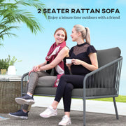 Outsunny - Garden Sofa with Cushions, 2-Seater Outdoor Balcony Rattan Sofa, 112 x 72 x 76 cm, Grey
