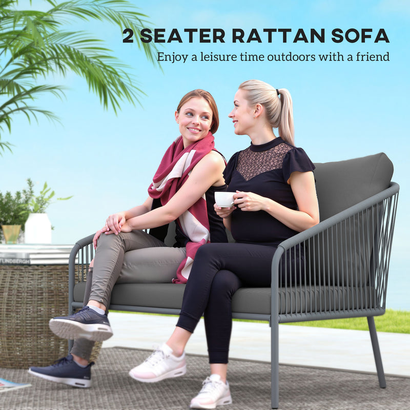 Outsunny - Garden Sofa with Cushions, 2-Seater Outdoor Balcony Rattan Sofa, 112 x 72 x 76 cm, Grey