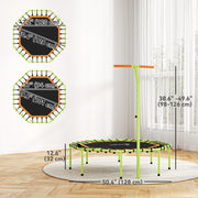 Soozier 50" Foldable Mini Trampoline, Fitness Trampoline Rebounder with Bungee, Adjustable Handle Bar, Stable & Quiet