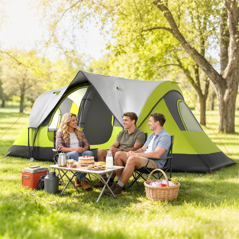 Outsunny - Camping Tent for 6 with 2 Bedroom, Waterproof Rainfly and Carry Bag for Fishing Hiking Festival, Green