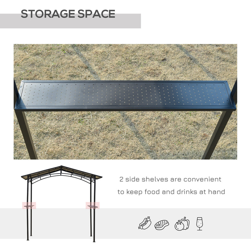 Outsunny - 8' x 5' Hardtop Grill Gazebo Aluminium BBQ Canopy Gazebo Outdoor Canopy with Side Shelves