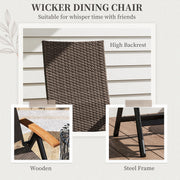Outsunny - Folding Wicker Patio Dining Chair with 5-level Reclining Back, Wooden Armrests for Outdoor, Garden, Backyard, Brown
