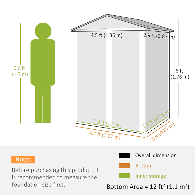 4.5 x 3ft Outdoor Storage Shed, Waterproof Metal Garden Shed with Lockable Door for Backyard, Patio, Lawn, Light Grey