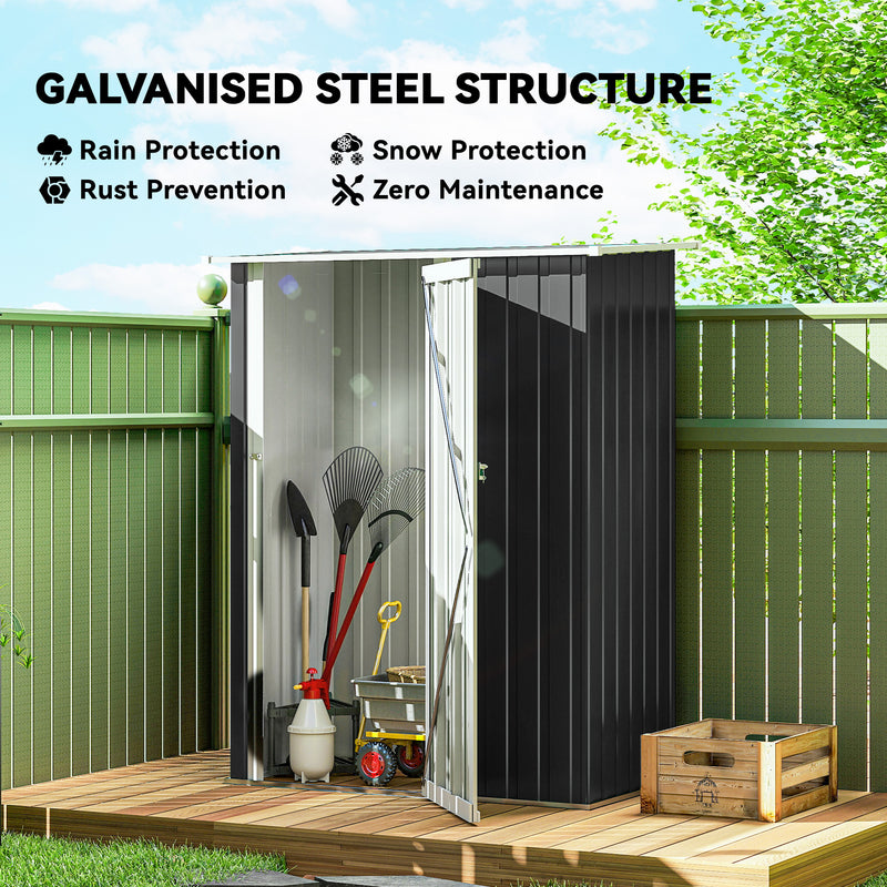 5 x 3ft Outdoor Storage Shed Metal Garden Shed Cabanon with Sloped Roof, Lockable Door for Tool, Grey
