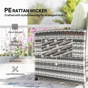 Outsunny - 5 Piece Patio Furniture Set, Wicker Patio Chairs with Ottomans, 2-Tier Glass Coffee Table and Cushions, Grey/Cream White