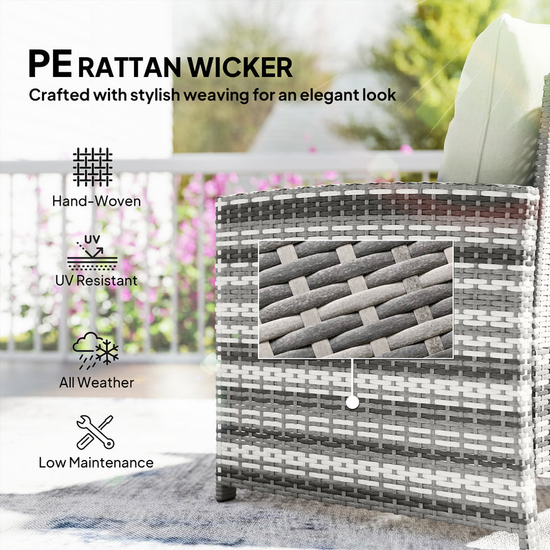 Outsunny - 5 Piece Patio Furniture Set, Wicker Patio Chairs with Ottomans, 2-Tier Glass Coffee Table and Cushions, Grey/Cream White