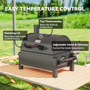 Outsunny - Tabletop Charcoal Smoker, Portable BBQ with Ash Catcher and Thermometer for Backyard, Camping, Picnic, Black