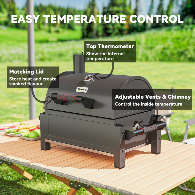 Outsunny - Tabletop Charcoal Smoker, Portable BBQ with Ash Catcher and Thermometer for Backyard, Camping, Picnic, Black