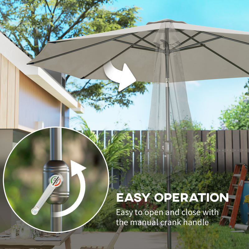 10' x 8' Round Market Umbrella, Patio Umbrella with Crank Handle and Tilt, Outdoor Parasol for Garden, Bench, Lawn, Light Grey