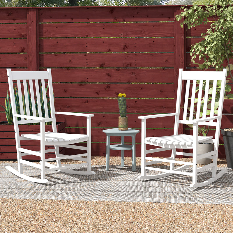 Outsunny - Wooden Patio Rocking Chairs Set of 2, Outdoor Rocker Chairs with Wide Armrests, High Back for Garden, Balcony, White
