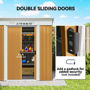 6' x 4' Outdoor Storage Shed, Metal Garden Shed with Lockable Sliding Doors and Vents, Yellow