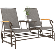Outsunny - Outdoor 2-Person Glider Bench, Outside Swing Glider Chair Loveseat with Breathable Mesh, Table, Steel Frame