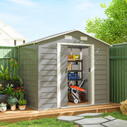 7.7' x 6.5' Outdoor Metal Garden Shed House Hut Gardening Tool Storage with Ventilation, Light Grey