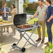Outsunny - Portable Propane Gas BBQ Grill with Foldable Cart, Wheels, 9500 BTU Gas Barbecue Grill with Piezo Ignition Burner, Black