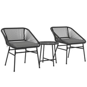 Outsunny - 3 Piece Bistro Set, Wicker Outdoor Patio Furniture Set with Glass Top Table, Cushions for Balcony, Porch, Black