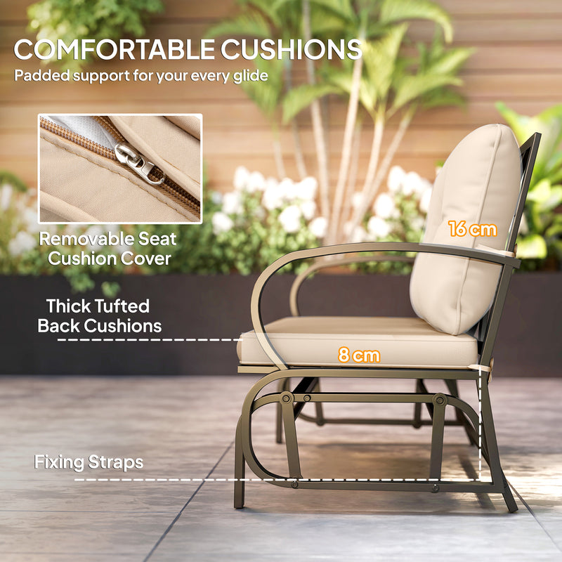 Outsunny - 2-Person Outdoor Glider Chair, Patio Double Rocking Loveseat with Steel Frame and Cushions for Backyard, Garden and Porch, Khaki