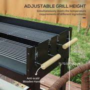Outsunny - Charcoal Grill,Barbecue Trolley with Double Adjustable Grill, Side Table, Storage Shelf and Wheels, Black