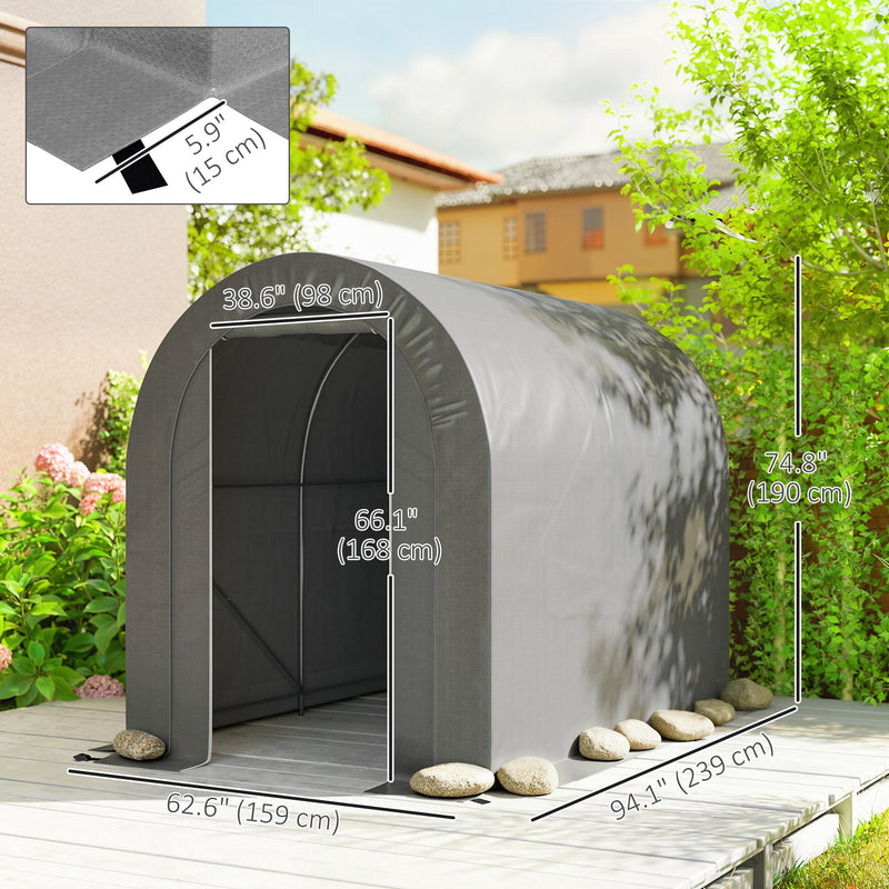 5' x 8' Outdoor Storage Shed, Heavy Duty Galvanized Steel Portable Shed for Bike, Motorcycle, Garden Tools, Light Grey