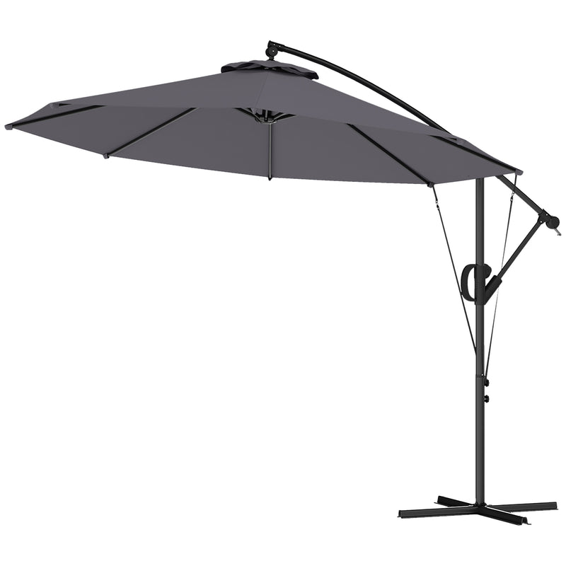 Outsunny - 118.1" Patio Offset Umbrella with Cover and Wind Protection Strap, with Crank Handle and Tilt, UPF50+, Grey — 84D-422V00GY
